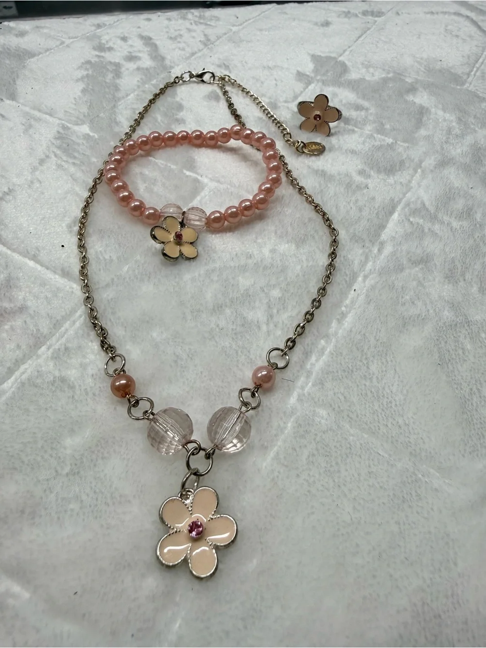 Claire's Pink Flower Pendant Necklace and Bracelet Set with Bead Accents